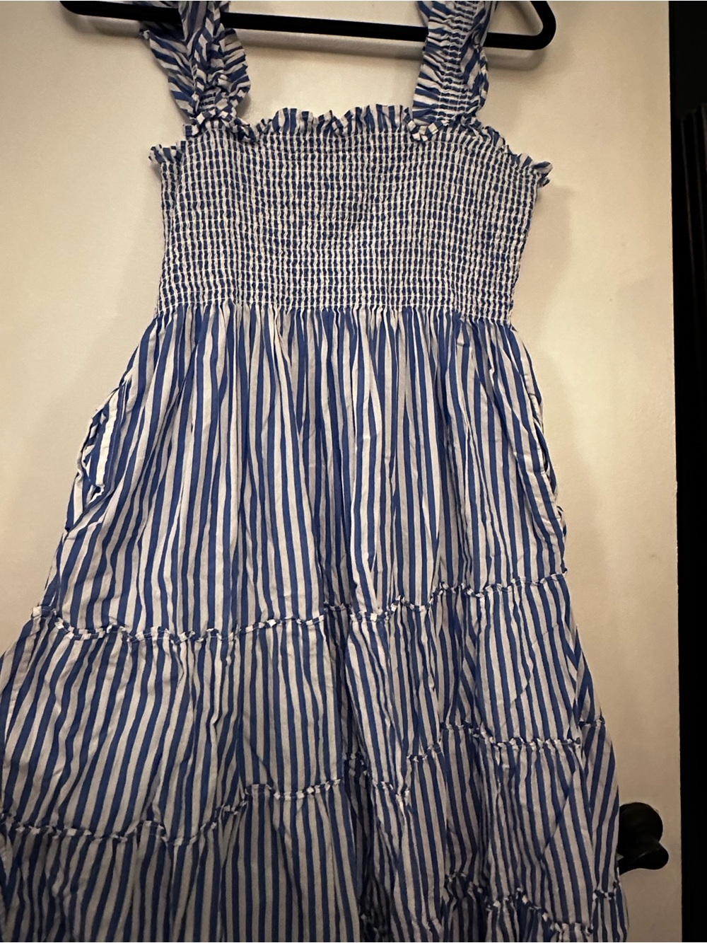 Hill House Striped Smocked Midi Dress - Blue & White - Picture 2 of 3